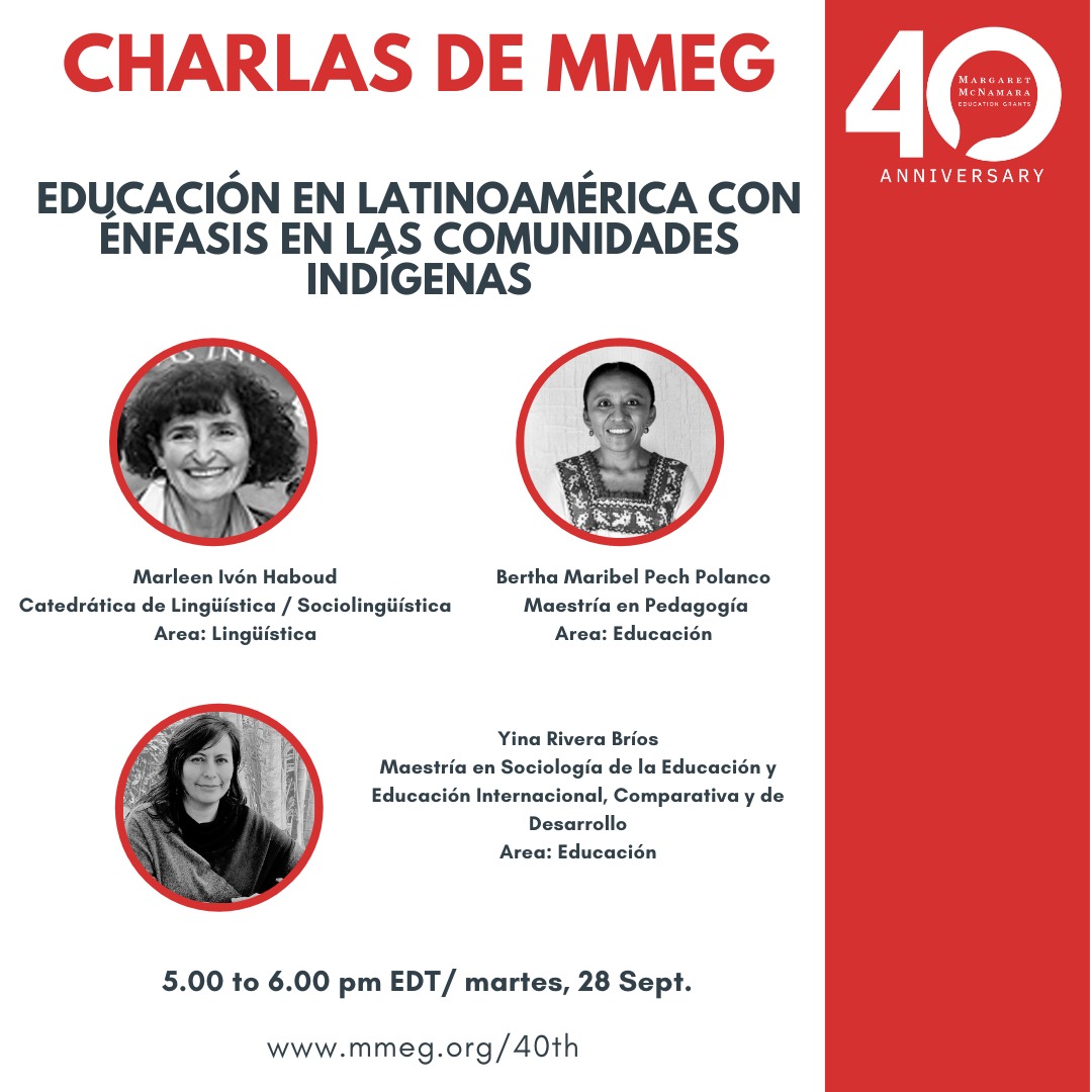 Seguimos celebrando nuestro 40 aniversario.
 Esta vez con una “charla” en español (con subtítulos en inglés).
 Para entrar en la reunión: mmeg.org/40th 
Martes, 28 de septiembre a las 5.00 pm (hora Washington DC)

#mmeg40th   #indigenouswomen #comunidadindigena