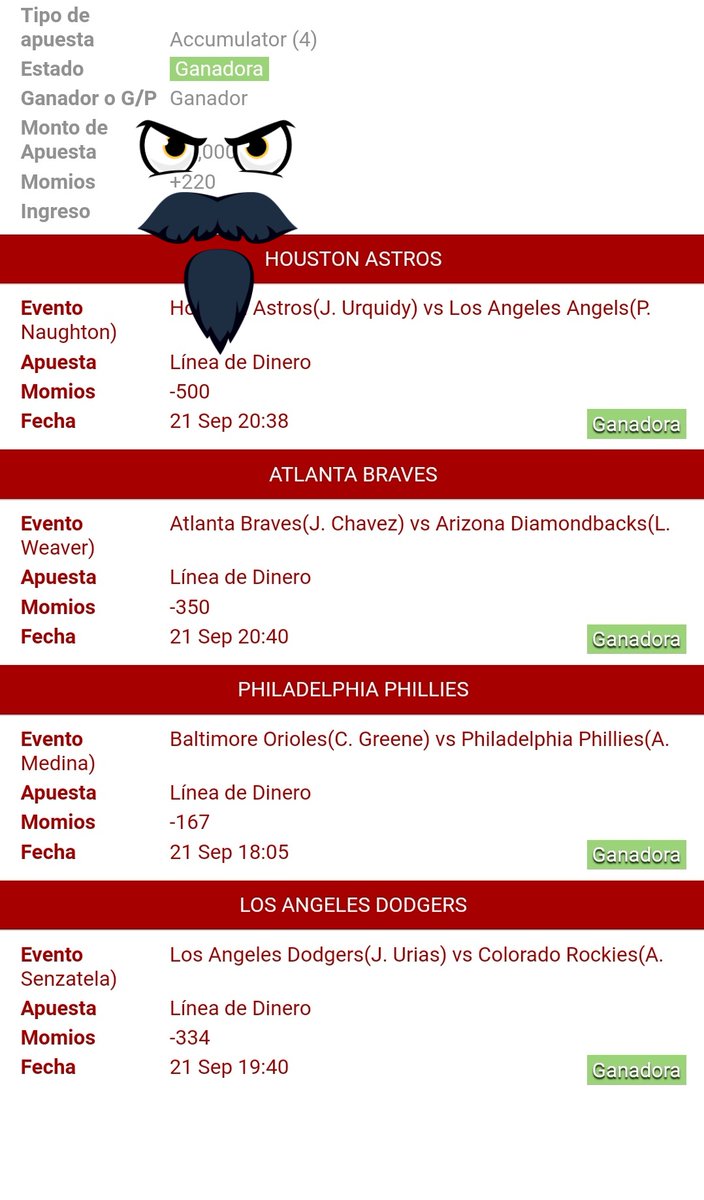 Huach_And_Go's tweet image. No llegó la victoria 19 de Urías y se perdió el Free Pick. 🙃 Lo bueno es que repusimos ese dinero con este parlay "live". Momio de +220 😈😉