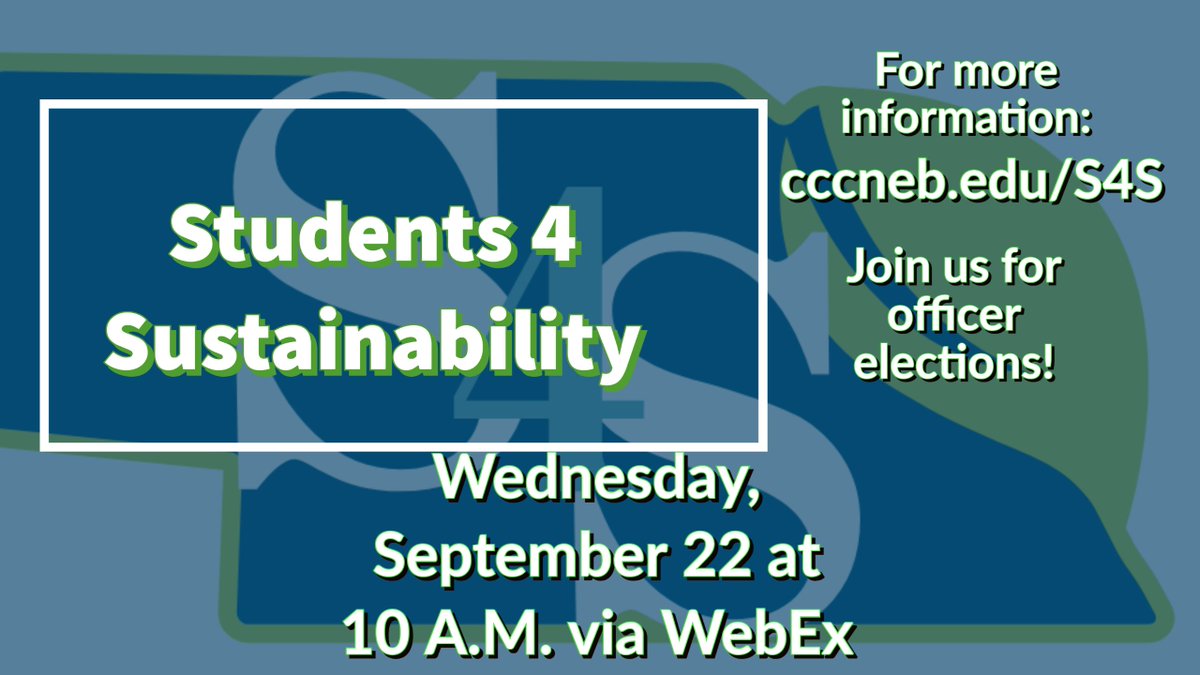 Join Students 4 Sustainability in one hour for their 2nd meeting of the fall semester! cccneb.edu/s4s