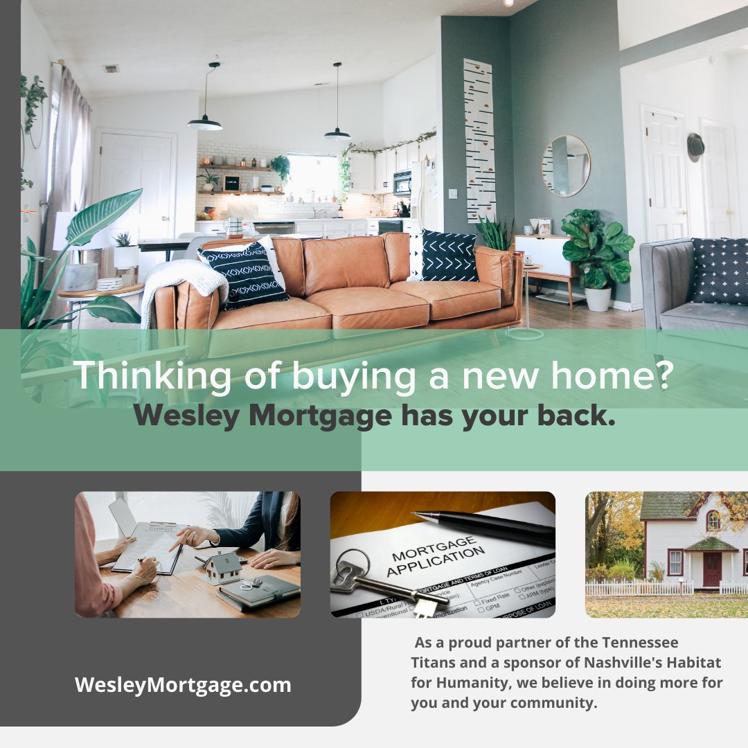 Wesley Mortgage (@mortgagewesley) on Twitter photo In the market for a #newhome? #WesleyMortgage has you covered. Located in the heart of #tennessee, we’re proud partners of the <a href="/Titans/">Tennessee Titans</a> and a sponsor of <a href="/HabitatNash/">Habitat for Humanity of Greater Nashville</a> working to do more for you and your community.
#mortgage #newhomes #homebuyers #finance #tennesseehomes In the market for a #newhome? #WesleyMortgage has you covered. Located in the heart of #tennessee, we’re proud partners of the <a href="/Titans/">Tennessee Titans</a> and a sponsor of <a href="/HabitatNash/">Habitat for Humanity of Greater Nashville</a> working to do more for you and your community.
#mortgage #newhomes #homebuyers #finance #tennesseehomes