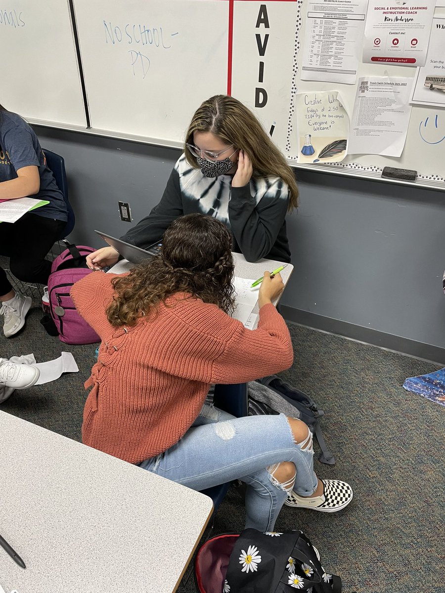 TravisHS_AVID's tweet photo. There were great intentions of teaching the official AVID tutorial process today, but we quickly pivoted to unofficial tutorials— so cool seeing our AVID I students teaching each other about inequalities and fractions. #pivot #AVIDtutorials #AVIDDFamily https://t.co/zJ1GqX6ouw
