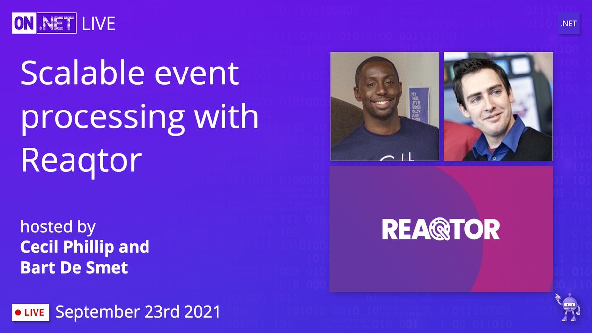 This Thursday on #OnDotNET Live, Bart De Smet will be sharing the story of his new project Reaqtor 🤯

youtube.com/watch?v=7Onm8v… #dotnet