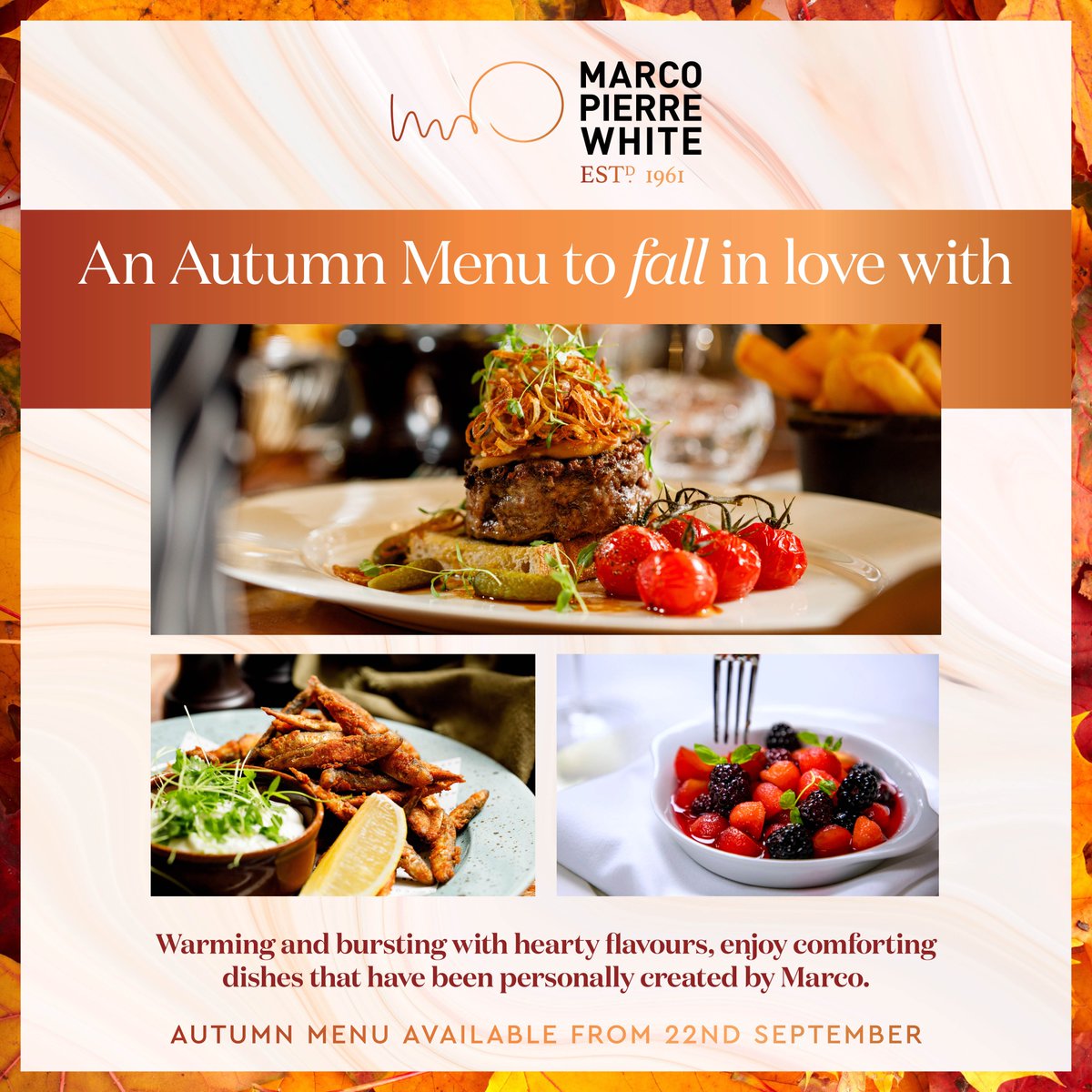 Get cosy with Marco’s brand-new Autumn menu launching TODAY at <a href="/MPW_Birmingham/">MPW Birmingham</a>! 🍂 

To book a table and try it for yourself ➡ 

mpwrestaurants.co.uk/our-brands/ste…