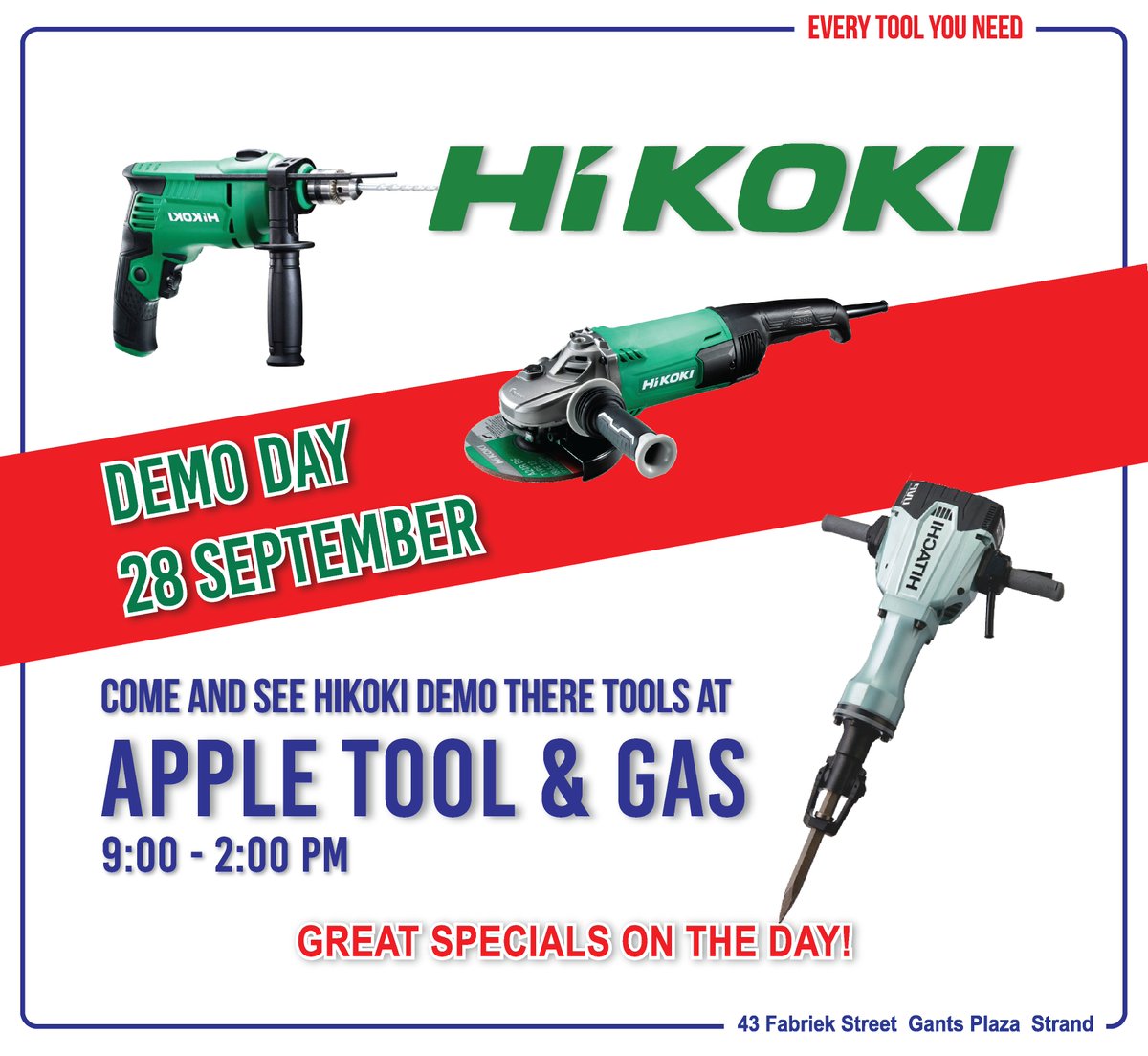 AppleGas's tweet image. Join us Together with Hikoki at Apple Tool &amp;amp; Gas  for a live power tool demonstration.
We'll provide some tips for things to consider, as well as best tool recommendations.
We also have great specials on the day! 
Appel Tool &amp;amp; Gas  28 September 9:00 - 2:00 PM