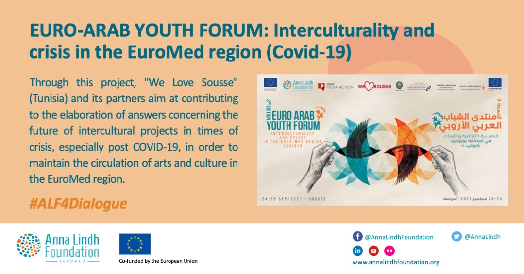 📅 Save the date! The EURO-ARAB YOUTH FORUM will be held on 24 &amp; 25 September in Sousse, Tunisia: Interculturality and crisis in the EuroMed region - Covid-19. For more information, please visit the event’s page: facebook.com/euroarabeyouth….

#ALF4Dialogue