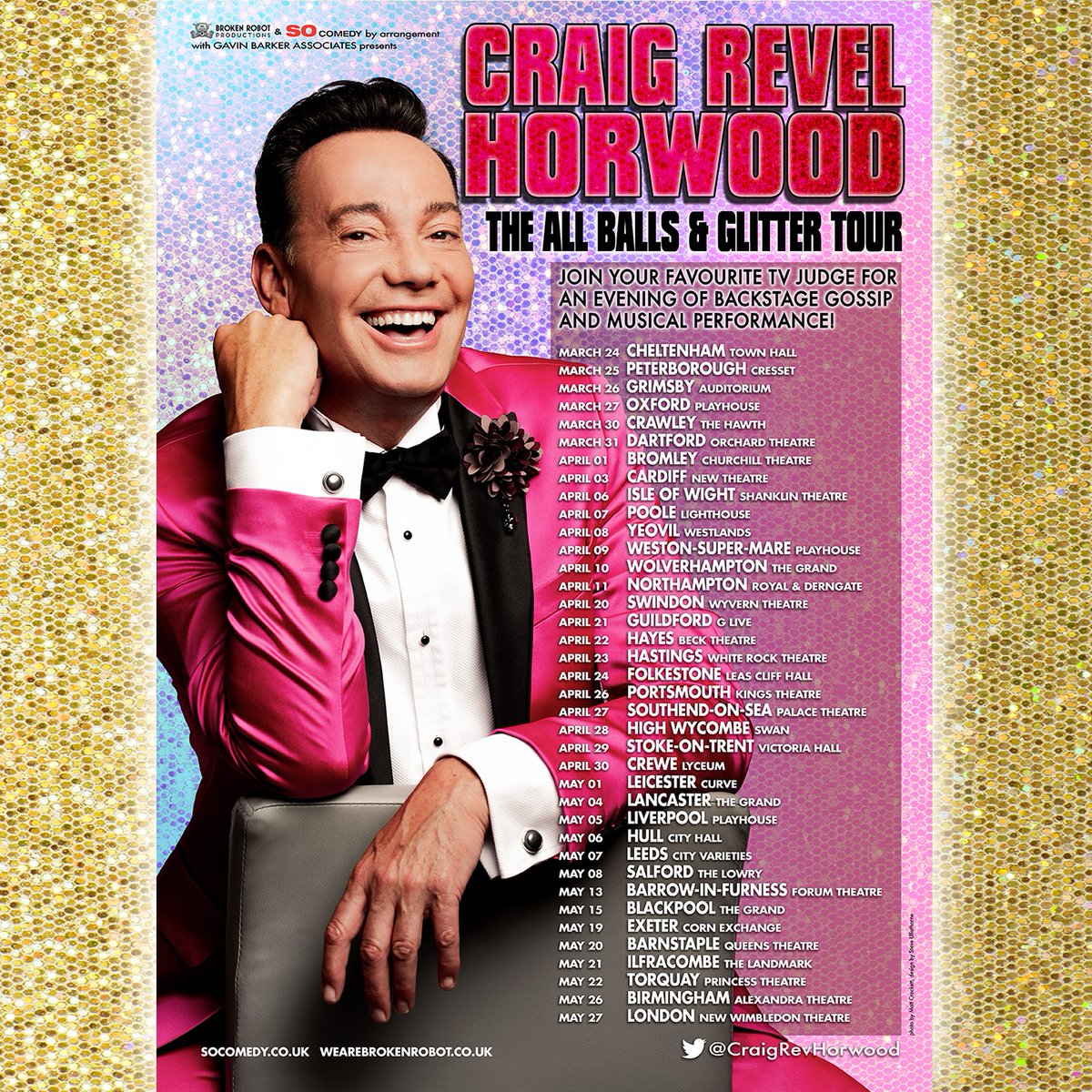 Excited to announce the full list of dates for <a href="/CraigRevHorwood/">Craig Revel Horwood</a> All Balls &amp; Glitter Tour which takes to the road from March 2022. Tickets available now from socomedy.co.uk/artist/craig-r…