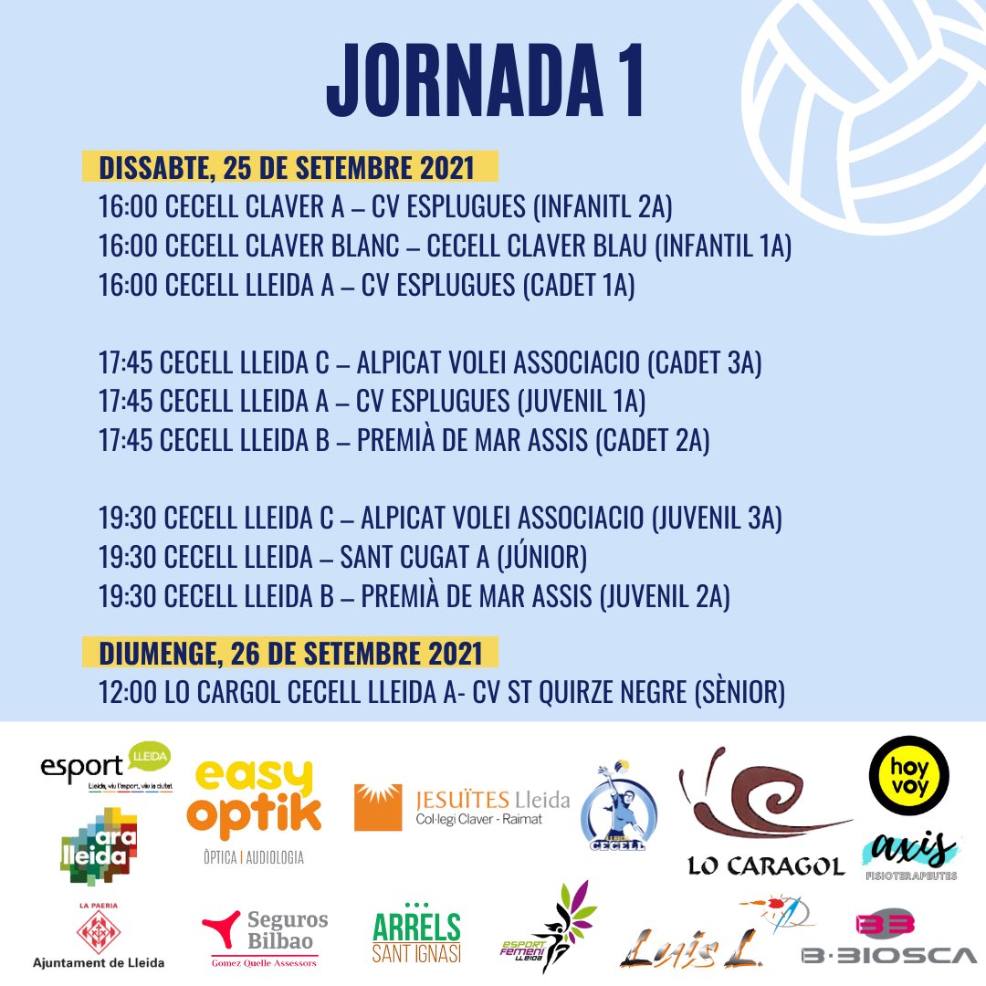 cecell_lleida's tweet photo. 🏐Amb moltes ganes de la primera jornada de competició! @cecell_lleida @JesuitesEdu https://t.co/5NfI9aYksh