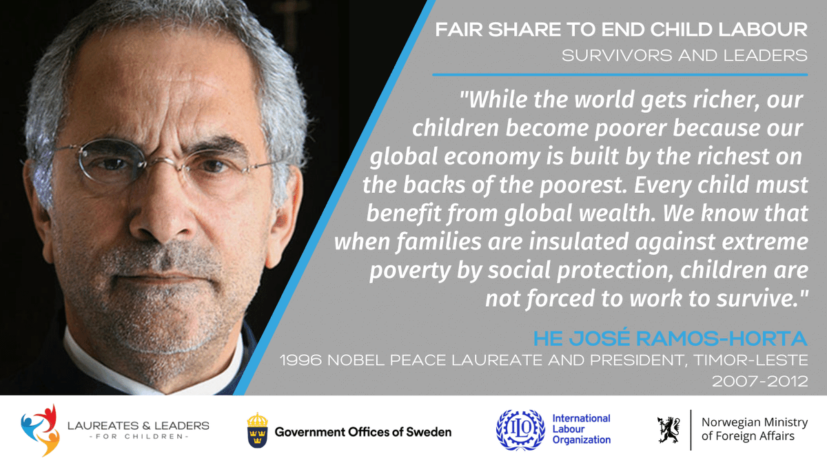 WithEveryChild's tweet photo. Chair of our Steering Committee, #JoseRamosHorta is a powerful advocate for every child everywhere. Global wealth must be shared, and donors must create a global social protection fund for low-income countries to help #EndChildLabour. #FairShare4Children https://t.co/lYSjoviPNl