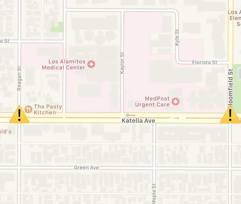 LosAlamitosPD's tweet photo. ⚠️Traffic Advisory⚠️
Katella Ave is shut down to one lane in both directions between Reagan St and Bloomfield St due to a traffic collision. Please use alternate routes. https://t.co/vMIpZqEEHS