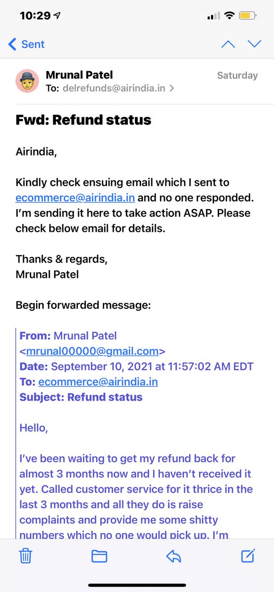 Mrunal00000's tweet photo. @AirIndia_assist I’m sorry but airindia is a big time scammer. Scams people for holding their valued money for 3, 4 months when you ask for full refund and when you email them no one responds. Attaching screenshots as a proof. No one responded as of today. https://t.co/EI6i8mT4V0