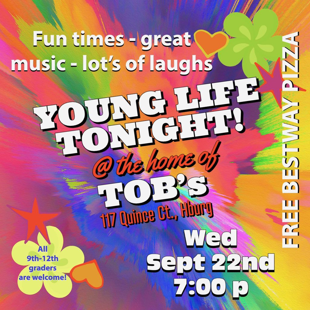 TimOBrienYL's tweet image. Get there when you can - we’ll be mostly inside with the rain - think 7:30 pm. But Bestway Pizza for Free after we get crazy!