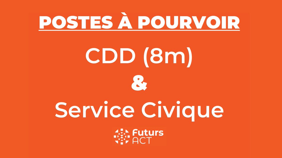 📣 Deux postes à pourvoir dès que possible au sein de l'équipe du réseau régional de recherche <a href="/futursact/">Réseau Futurs-ACT</a> !

✔ Un CDD de 8 mois (début novembre 2021)
ℹ️ lnkd.in/eRGPA6hv

✔ Service civique
ℹ️ lnkd.in/eVA8WAhU

Merci pour vos #candidatures et pour partager !