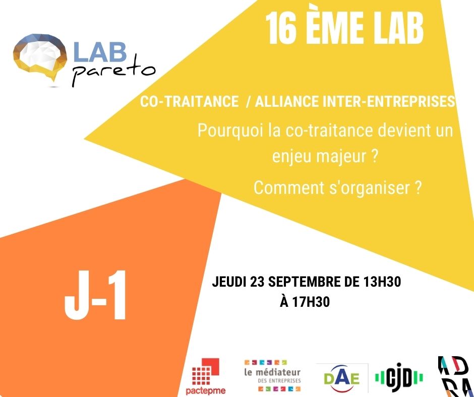 J-1 
Demain c'est la 16ème Lab !

Nous avons hâte de vous retrouver et d'échanger ensemble sur le sujet du regroupement des #PME.

Pour les retardataires voici le lien d'inscription de l'événement :
urlr.me/76tY3

A demain!