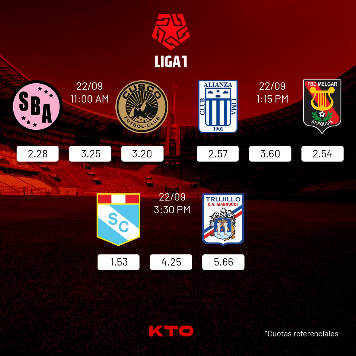 KTOPeru's tweet photo. Continúa la Liga 1 y KTO te trae las mejores cuotas! 🇵🇪⚽️

Si aún no realizas tu primera apuesta hasta S/100 en KTO, te la devolvemos en caso no aciertes! *Aplican T&amp;C.

Regístrate y Gana de verdad con KTO! 👇
https://t.co/VOQ2Kk3b4v https://t.co/5mJJbUBbzu