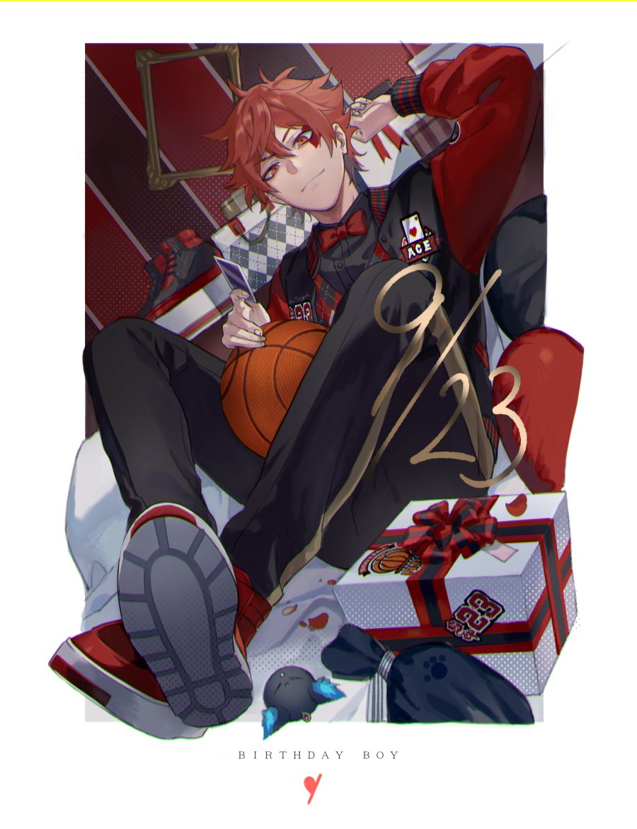 1boy male focus red hair solo gift jacket looking at viewer  illustration images