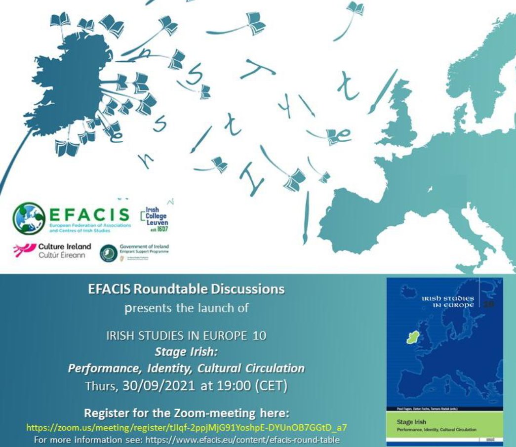 ISE10StageIrish's tweet photo. Join us for an online roundtable launch of "Stage Irish: Performance, Identity, Cultural Circulation", vol. 10 of EFACIS's Irish Studies in Europe series
WHEN: 30 September @ 7pm CET
WHERE: Online
WHO: Full list of speakers &amp; titles at @e_efacis Homepage: https://t.co/T6x95WrM20 https://t.co/NWGmlknBp5