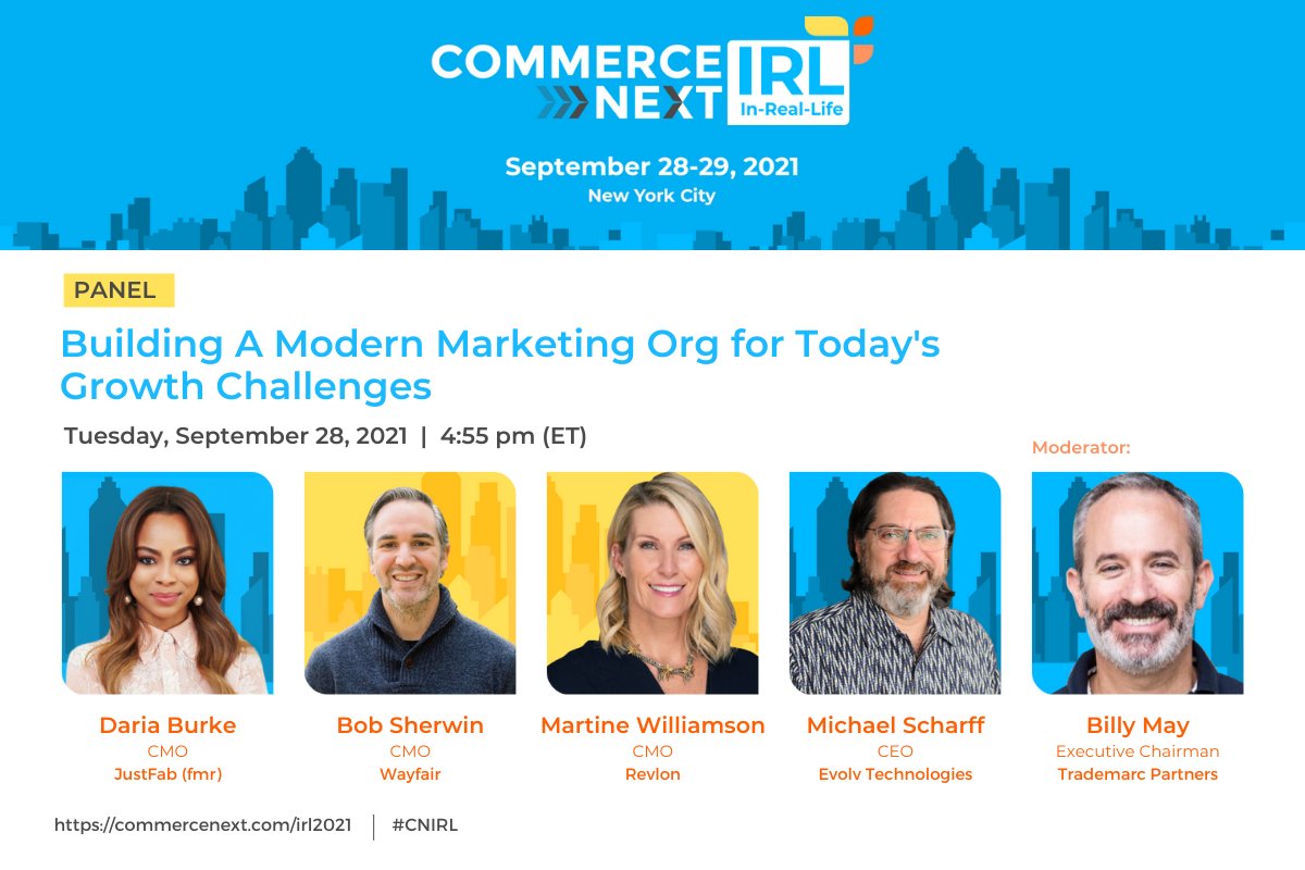 CommerceNext IRL Day 2 Panel 
🗣 <a href="/JustFabOnline/">JustFab</a> <a href="/Wayfair/">Wayfair.com</a> <a href="/Revlon/">Revlon</a> <a href="/EvolvAI/">Evolv AI</a>
Register: hubs.ly/H0XQpYx0
#CNIRL #MarketingOrg