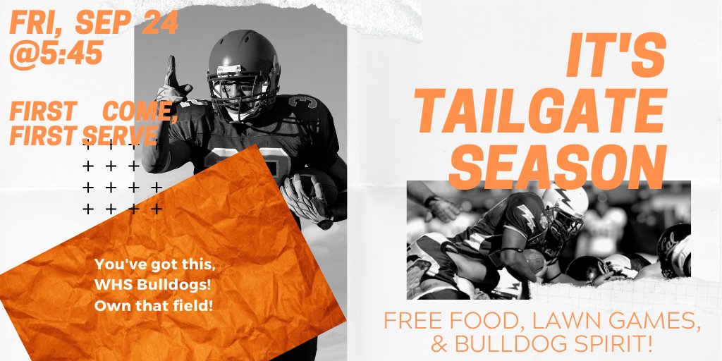 WHS_OrangeCrush's tweet photo. OC Tailgate starts @ 5:45 on Friday! Face painting, fun, and food (while it lasts)! 
#waterloobulldogs 
#bulldogpride 
#elsastrong https://t.co/S9PfIPGRSC