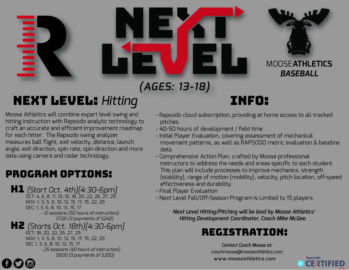 Sign up now for the exclusive new cutting-edge hitting program from Moose Athletics; Next Level!⚾⚾️