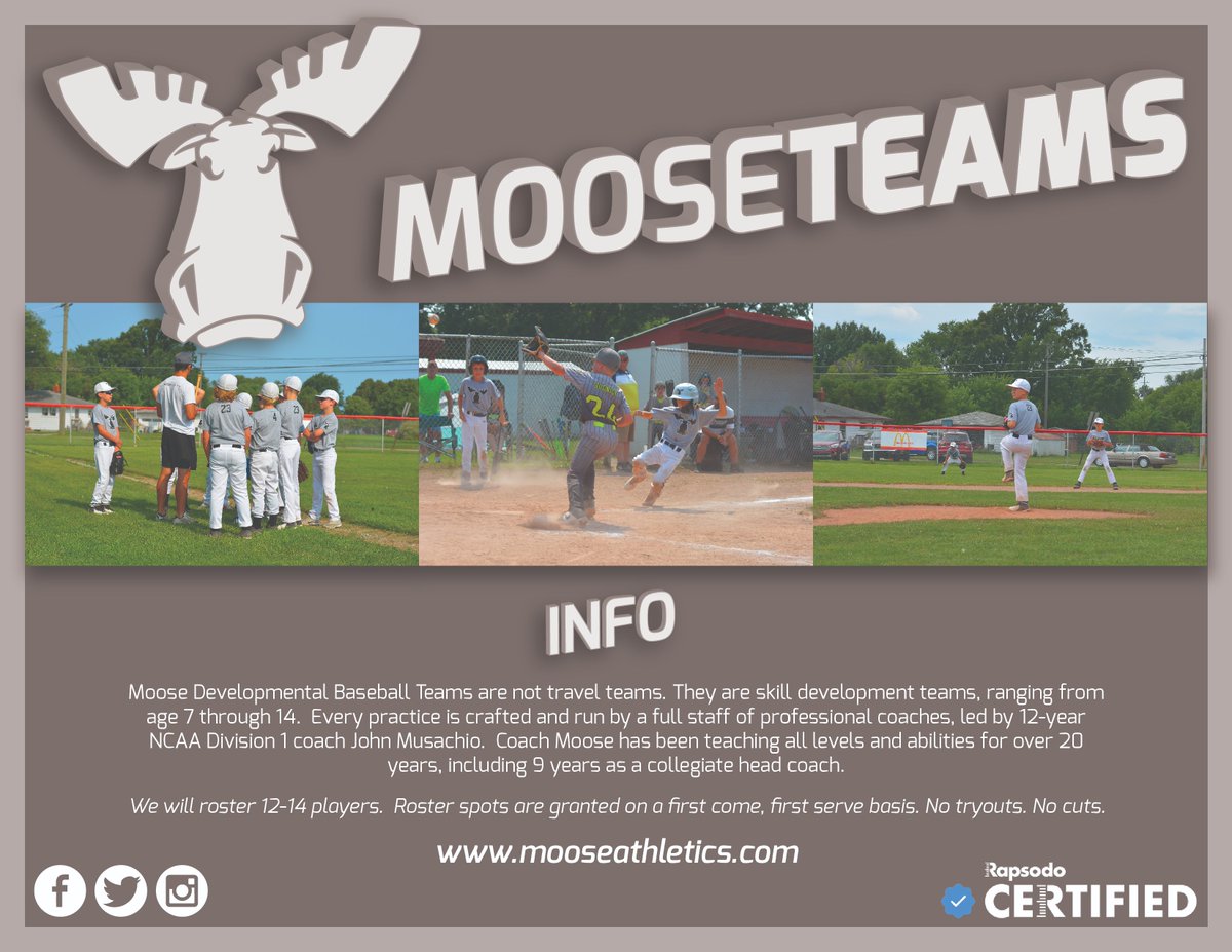 🚨 2022 Moose Athletics ⚾️ Developmental Teams are available for sign up now! More info on attached flyer!! 🚨