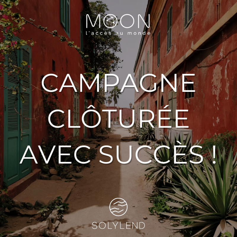 🤝La campagne MOON Senegal est clôturée avec succès ! 
💡Vous avez été 399 prêteurs à participer à cette belle campagne. C’est 150 000 € qui ont été récoltés pour accompagner Moon dans son développement et donné accès à l’énergie aux commerçants du sud du Sénégal 🇸🇳.