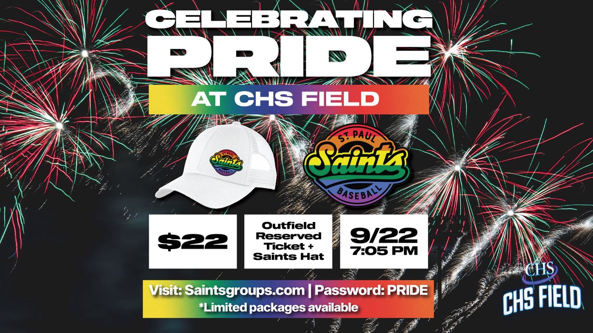 Show off your Pride spirit with an exclusive Saints Pride hat included with your ticket! Available at saintsgroups.com | Password: PRIDE