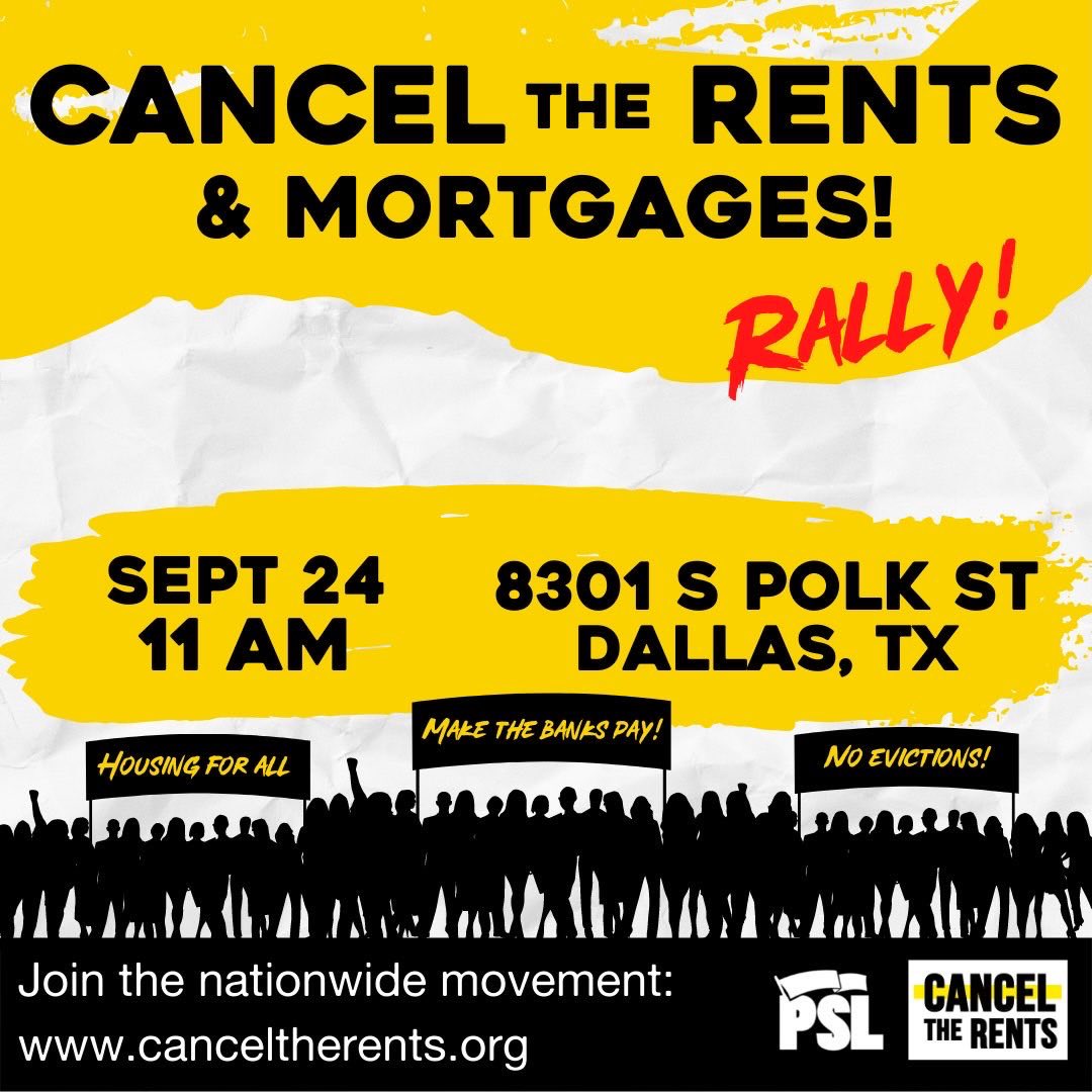 Join us this Friday 09/24, at 11am, as we mobilize and struggle against forced evictions, we are also demanding that rents and mortgages be cancelled! We will be at JP court Precinct 1 Place 1.