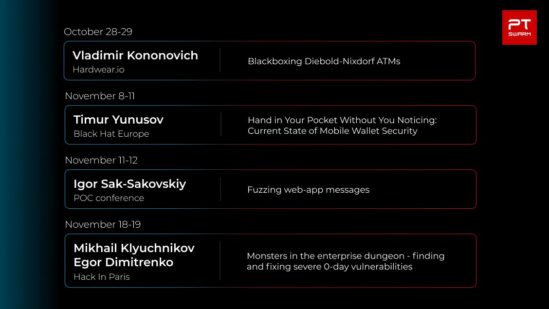 We are thrilled to announce the following presentations at <a href="/hardwear_io/">hardwear.io</a>, <a href="/blackhatevents/">Black Hat</a>, #POC2021 and <a href="/hackinparis/">Hack In Paris</a>