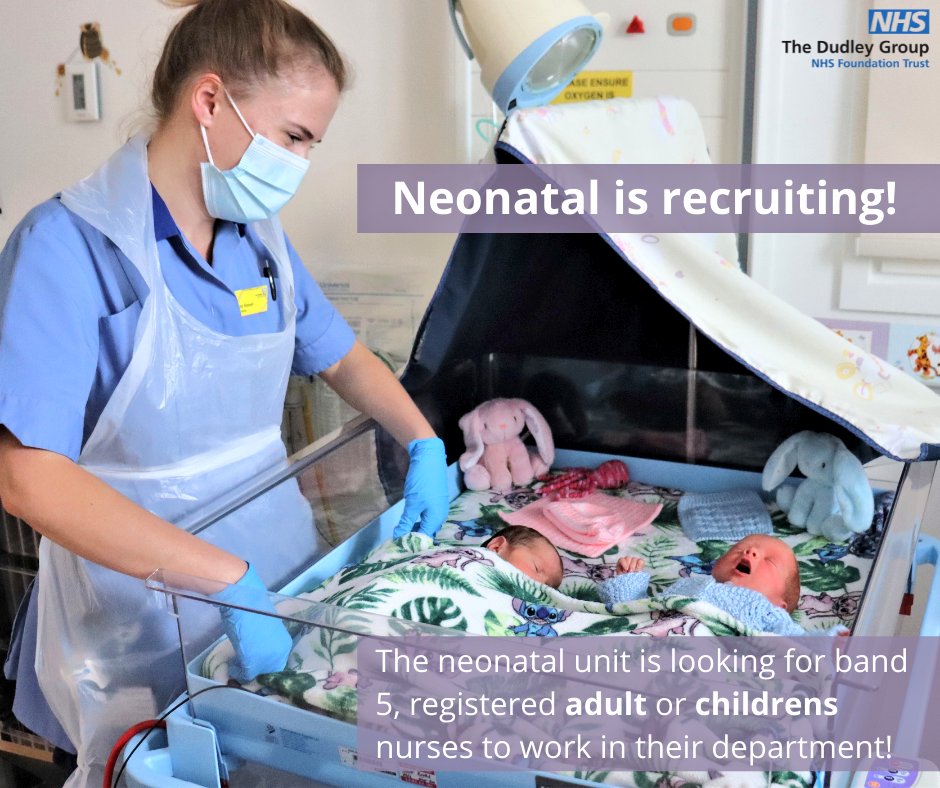 We are recruiting for Band 5 Staff Nurses on the NNU at Russells Hall! 
We are welcoming applications from adult nurses, children's nurses and midwives at our level 2 unit in Dudley 👶 call us for a chat or informal visit 😀
beta.jobs.nhs.uk/candidate/joba…
@DudleyGroupNHS @teampaeds