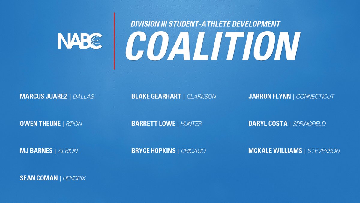 The NABC Student-Athlete Development Coalition includes representation from each of the 10 Division III regions.