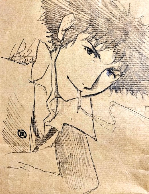 アマゾンの封筒描きやすぃ～😏
ビバップのスパイクお絵描き。 