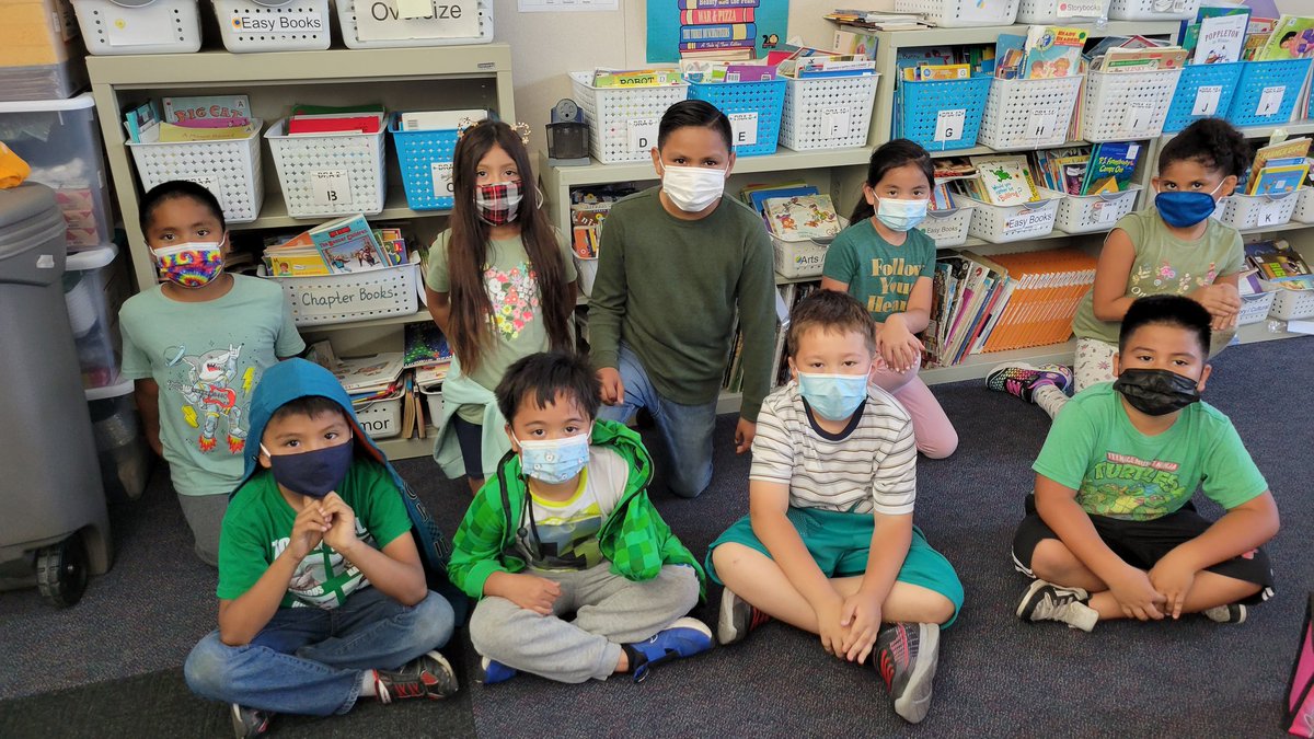 Kids wearing green for "Start with Hello" week. #StartWithHello  #WeAreRUSD