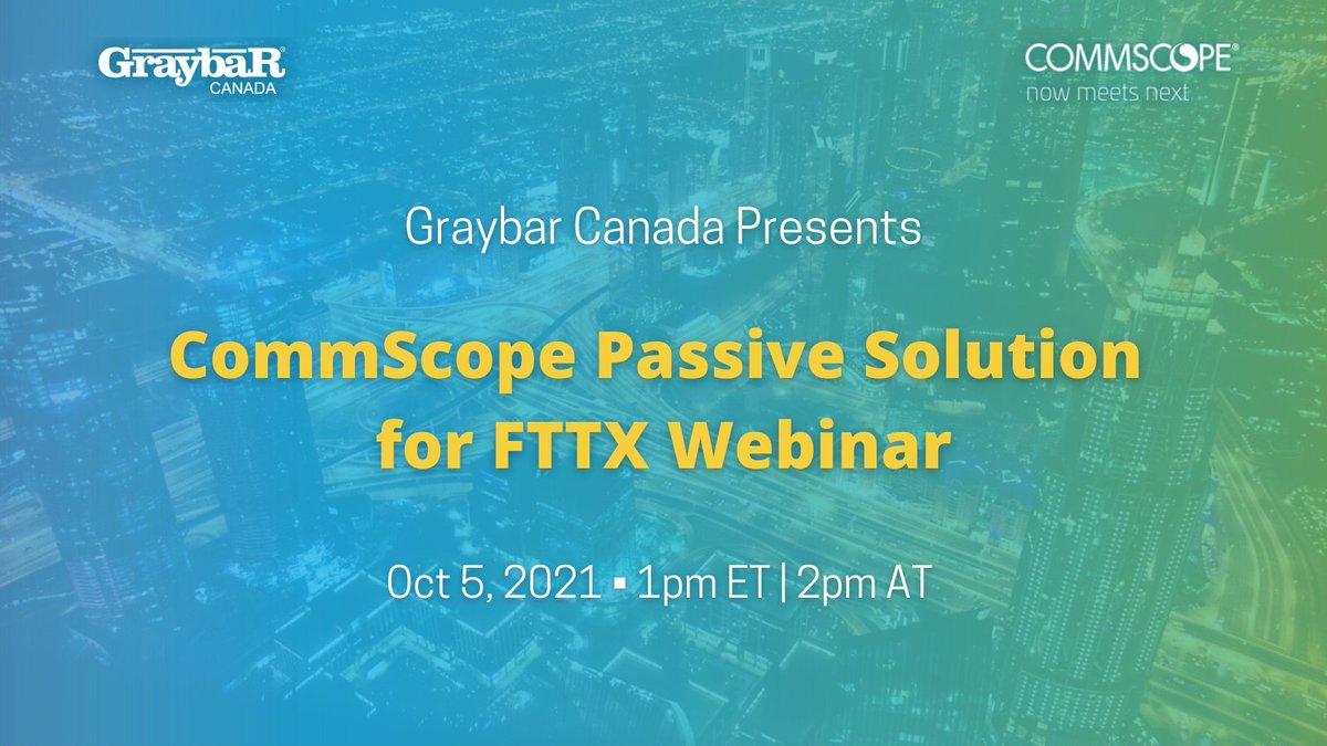 GraybarCanada's tweet photo. Register today to secure your seat, and hear from Henry Tam, Infrastructure Systems Engineer at @CommScope as we dive into the future of Passive Optical Networks: https://t.co/nXYjXtjI8k
#GraybarConnect #CommScope #NowMeetsNext #PON https://t.co/JuuOj2D9NA