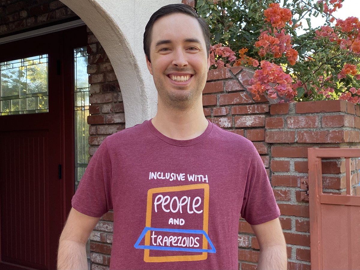 I love to surprise people with stories of unresolved disputes in math. 

<a href="/Sneffleupagus/">Shelby is on bsky 💗💜💙</a> and <a href="/Zakchamp/">Zak Champagne</a> inspired two trapezoid shirts to help continue the conversation - are you Team Inclusive or Team Exclusive? With art by <a href="/hellokritty/">kristin welch</a>. 

Shirts here: berkeleyeverett.com/shirts/