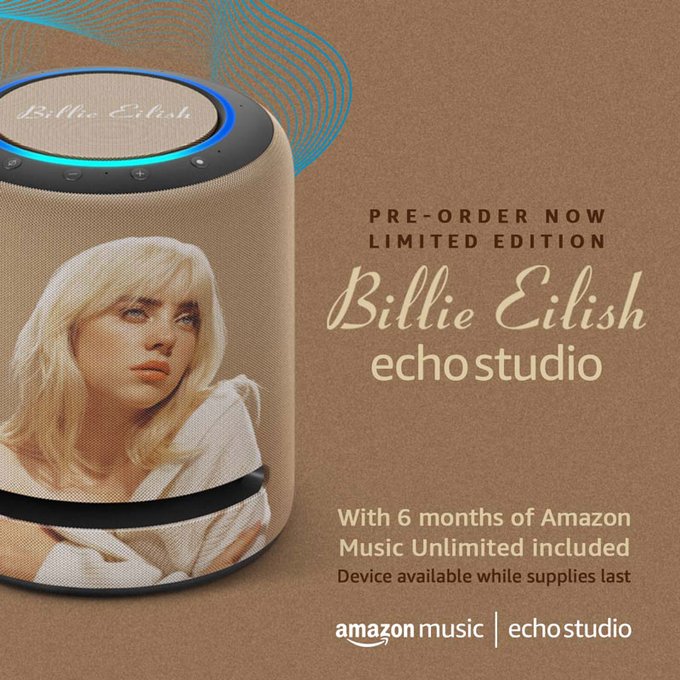Pre-order the limited edition Billie Eilish Echo Studio smart speaker with 3D audio and @Alexa99 while