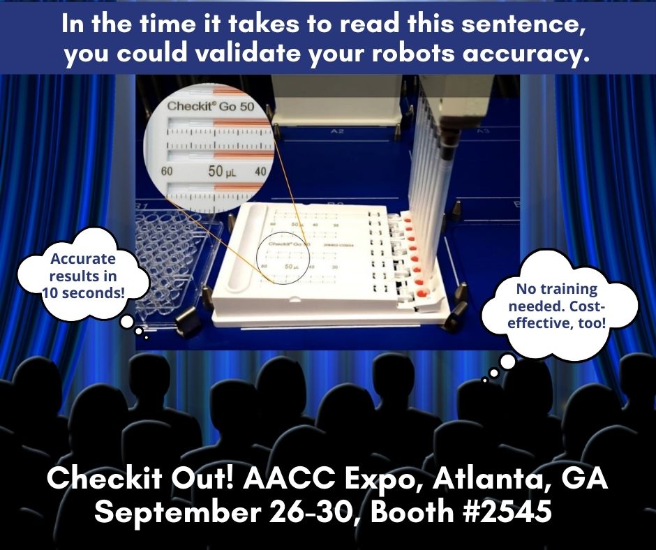 Are you ready for the AACC show? Be sure to check out the Checkit® Go at Booth #2545! This easy-to-use, disposable cartridge allows you to check the accuracy of your liquid handling robot or multi-channel pipette in just seconds. bit.ly/39rJdQz #pipette
