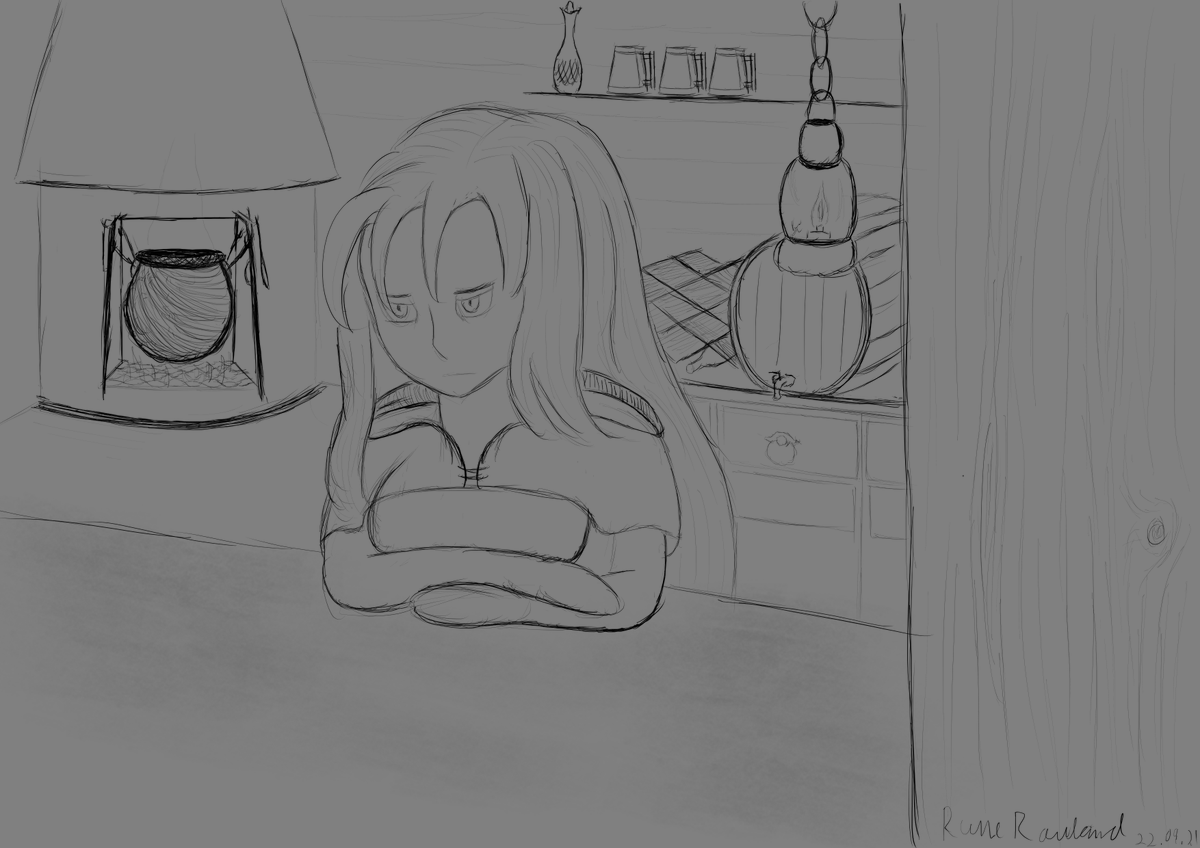 RuneRauland's tweet photo. I'm supposed to design levels but somehow wound up doing this instead.
"So are you gonna order something or what?" #illustration #doodle https://t.co/h8VbSHCi9m
