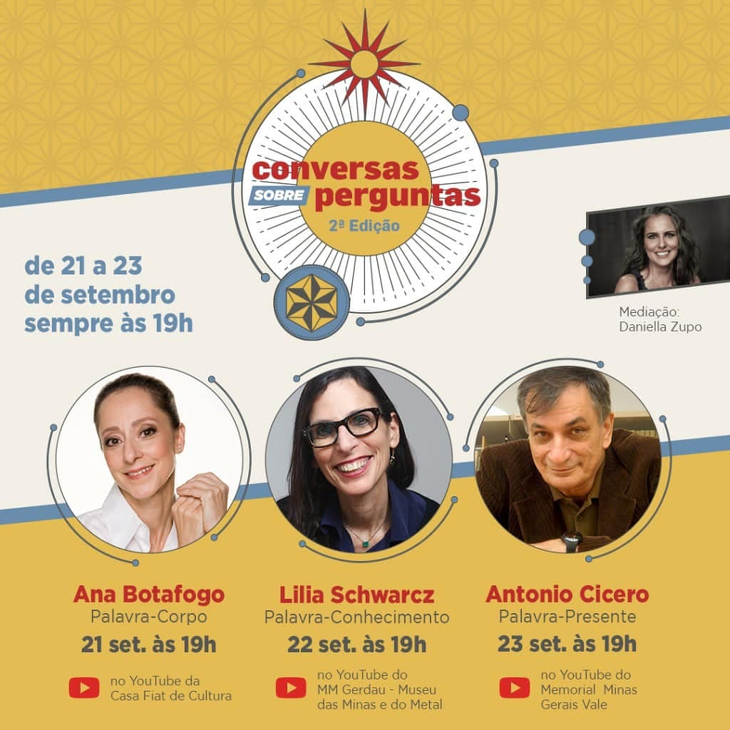 DaniellaZupo's tweet photo. Três conversas incríveis que vou mediar:
Palavra Corpo com Ana Botafogo
Palavra Conhecimento com Lilia Schwarz
Palavra Presente com Antonio Cicero.
No YouTube!
#conversassobreperguntas
#liliaschwarcz
#daniellazupo
#anabotafogo
#antoniocicero https://t.co/PTL1F871q1