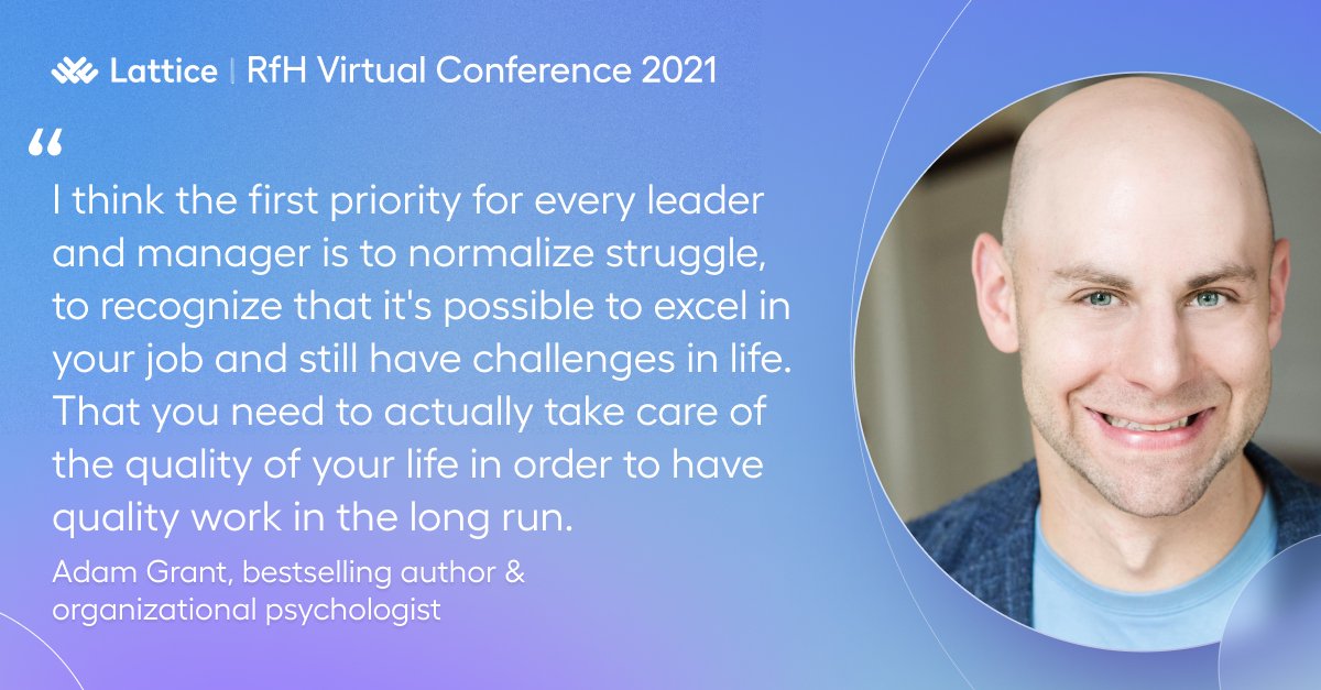 LatticeHQ's tweet photo. Good quality of life 🤝 good quality of work

Some important advice from @AdamMGrant at #RfHVirtual today about leading with empathy! https://t.co/LXWbW45NWt