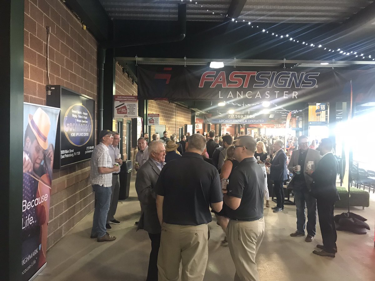 ChadUmbleLNP's tweet photo. Only a little damp so far for the Lancaster Chamber dinner tonight at Clipper Magazine Stadium. People mingling in concourses before program begins at 6 p.m. https://t.co/OfjfiXcnno