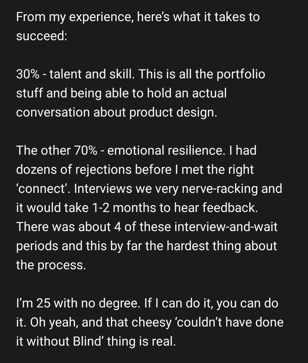 JoinBlind's tweet photo. Previous comp: $30k

New comp at Googe: $232k
Sign-on: $15k
Salary: $120k
Stock: $80k
Target Bonus: $18k

"that cheesy 'couldn't have done it without Blind' thing is real" https://t.co/kgGXahfffH