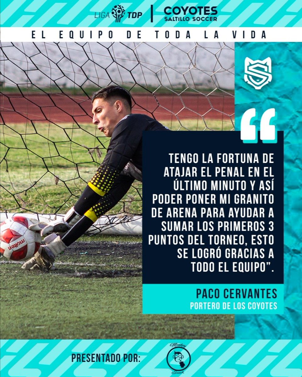 saltillo_soccer's tweet photo. 🐺 ¡EL HÉROE DE LOS COYOTES!
💪 En el duelo ante @FcDallasMX nuestro portero Paco Cervantes rescató los tres puntos atajando un penal en el ocaso del partido. ¡GENIO! @LigaTDP
.
🐵 Presentado por #MonkeySnack
🔖 Visitanos:
📍Pérez Treviño 734 y 2255
#ElDeTodaLaVida #Saltillo https://t.co/9QOh5oCwtn