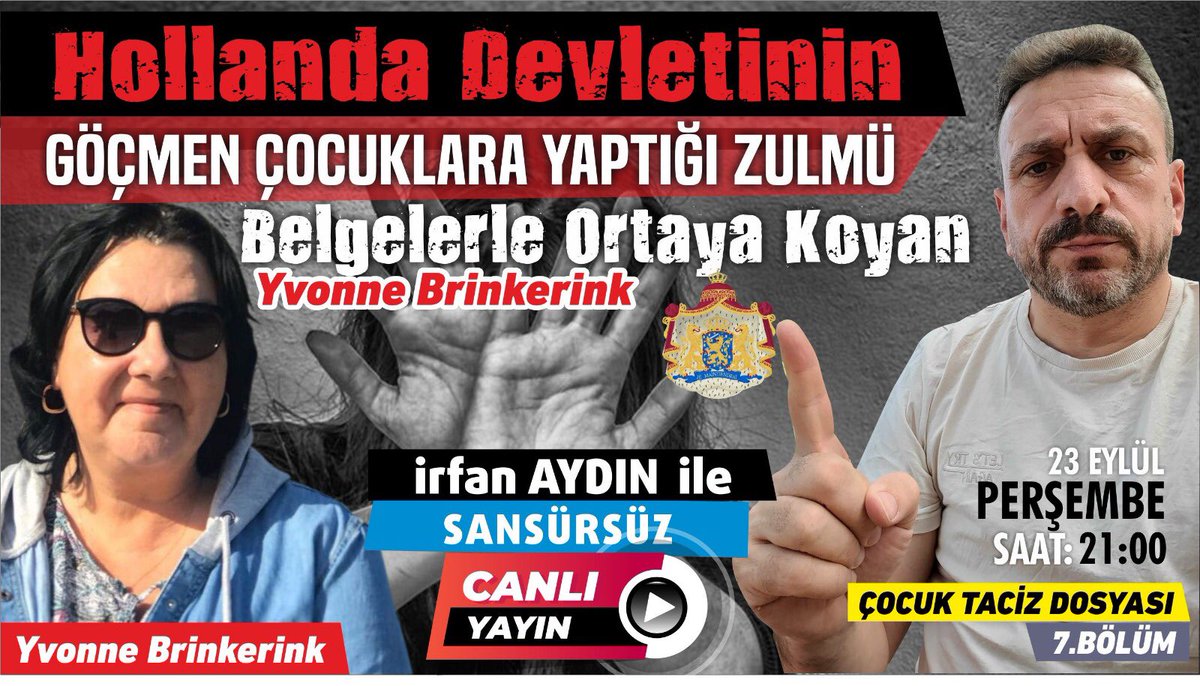 Morgenavond ben ik om 20.00 uur NL tijd live en ongecensureerd in de uitzending bij #IrfanAydin. De uitzending gaat onder andere over het falen van de Nederlandse #inhumane en #barbaarse #jeugdzorg en de vermissing van honderden #vluchtelingenkinderen in Nederland.