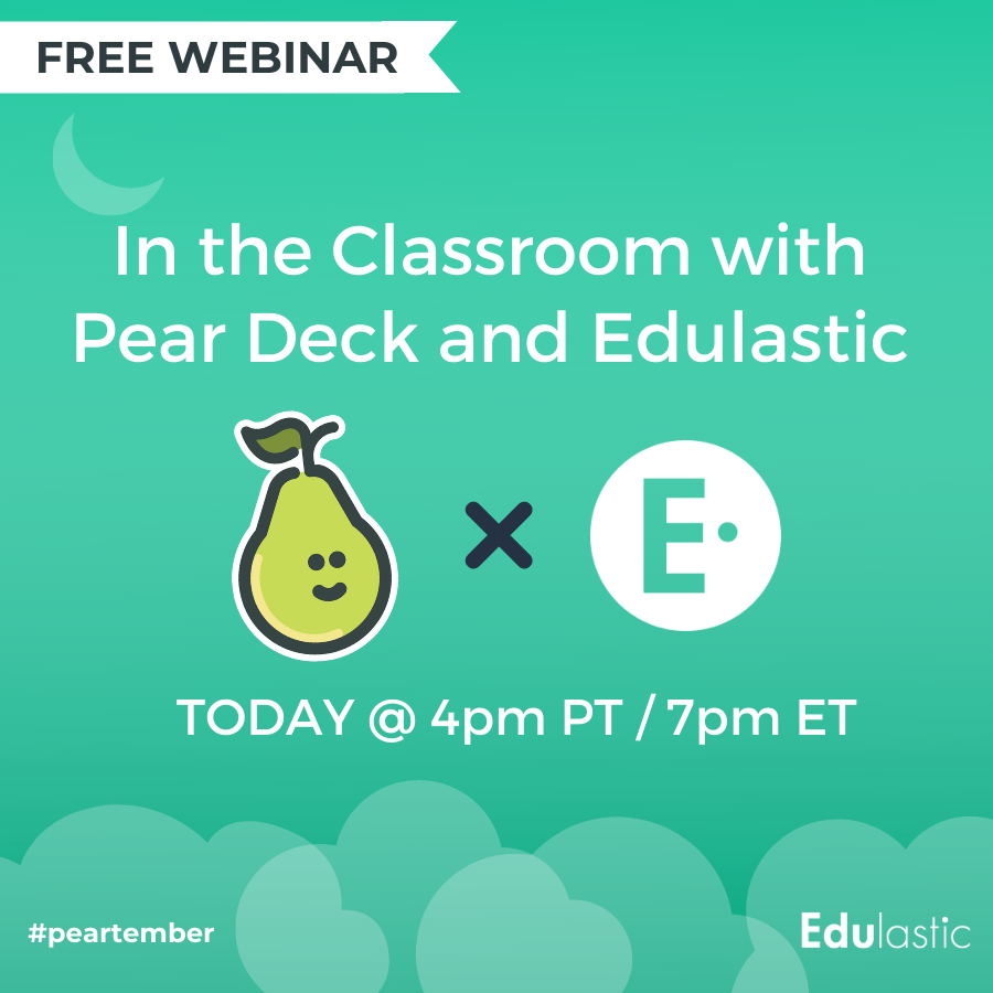 Edulastic's tweet photo. Join us in an hour to learn how to engage students and power your instruction with @peardeck and @edulastic! 🎉 https://t.co/BH2FYhL1jG  #eschat #mschat #hschat #teachers https://t.co/WcdET7oO8h