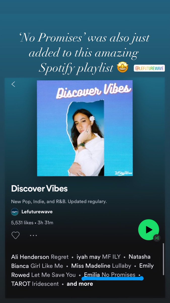 25mili25's tweet photo. ‘No Promises’ was also just added to this amazing Spotify playlist!🤩 @lefuturewave_  #spotify #spotifyplaylist #discovervibes #newmusic #newartist #ukartist https://t.co/cJHLoXk1Sc