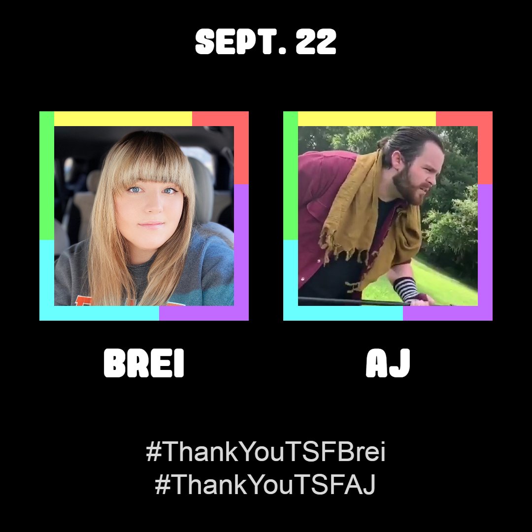 ThanksTSFriends's tweet image. September 22 is dedicated to Brei and AJ!

Thank you both for being awesome!

Post your love + appreciation for them with these hashtags!
Brei: #ThankYouTSFBrei
AJ: #ThankYouTSFAJ

@BreiGrace @Simply_Platonic
#ThankYouTSFriends