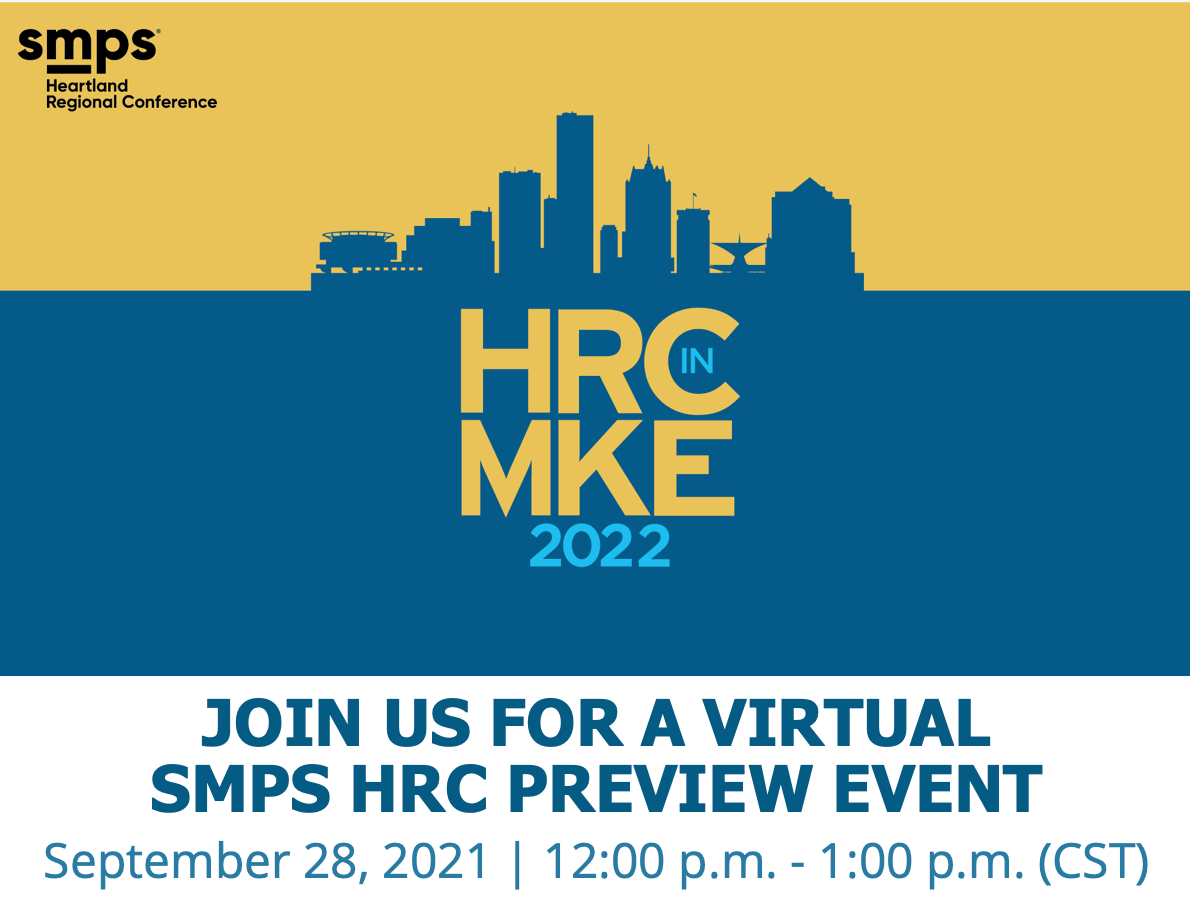 SMPSwi's tweet photo. https://t.co/17ZvoJTozt 
SMPS Heartland Regional Conference 2022 is hosting a virtual teaser event on September 28 to get a sneak peek at HRC 2022 in Milwaukee! Have you signed up yet? 
Don't delay...check it off your list today! https://t.co/ylfJgCfEp7