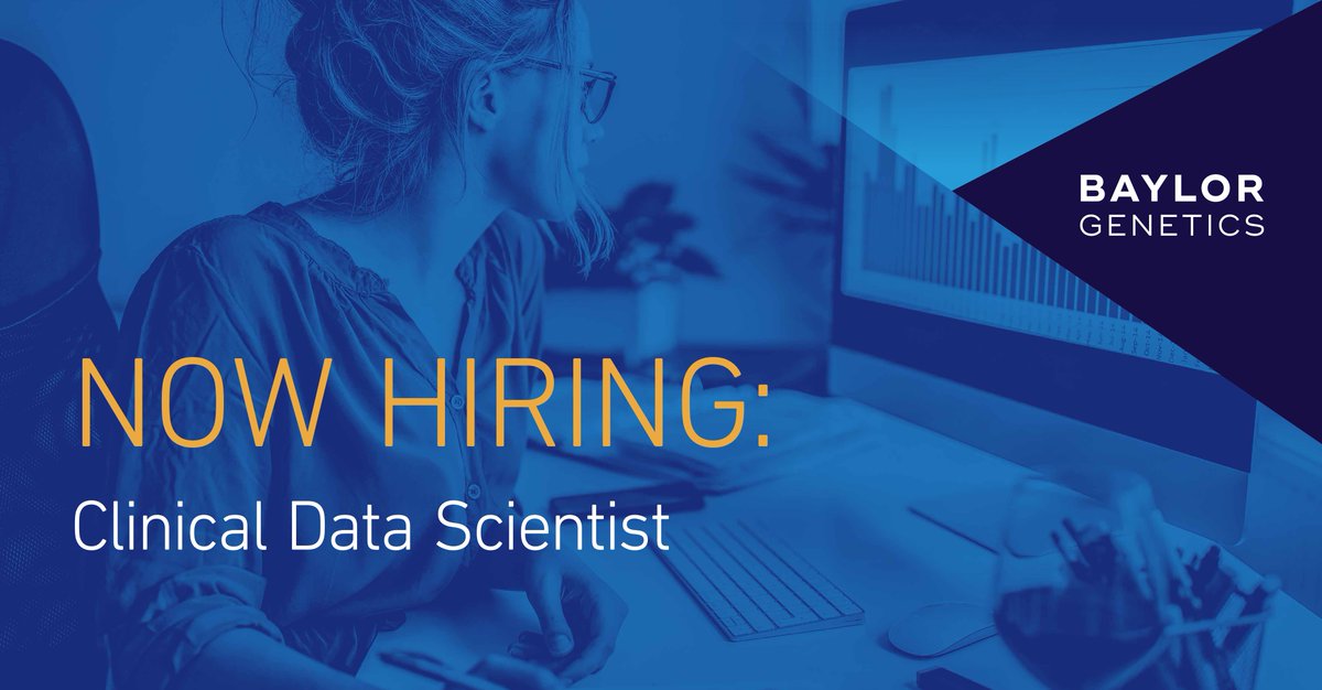 BaylorGenetics's tweet image. BG is seeking a #Clinical #DataScientist to join our #LabOperations Department who will be responsible for mining #genomics data and #clinical records, as well as conducting #research on large datasets.
Read more and apply: bit.ly/3hrEC5a 
#RemoteWork #NowHiring