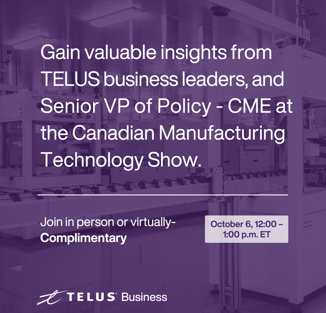 GDMYYC's tweet photo. Join our @TELUS team at CMTS 2021! We have a great panel of speakers lined up to discuss the future of manufacturing. Join in-person or virtually. See you there! https://t.co/3IgkkJbP2c https://t.co/yio7LIlB9o