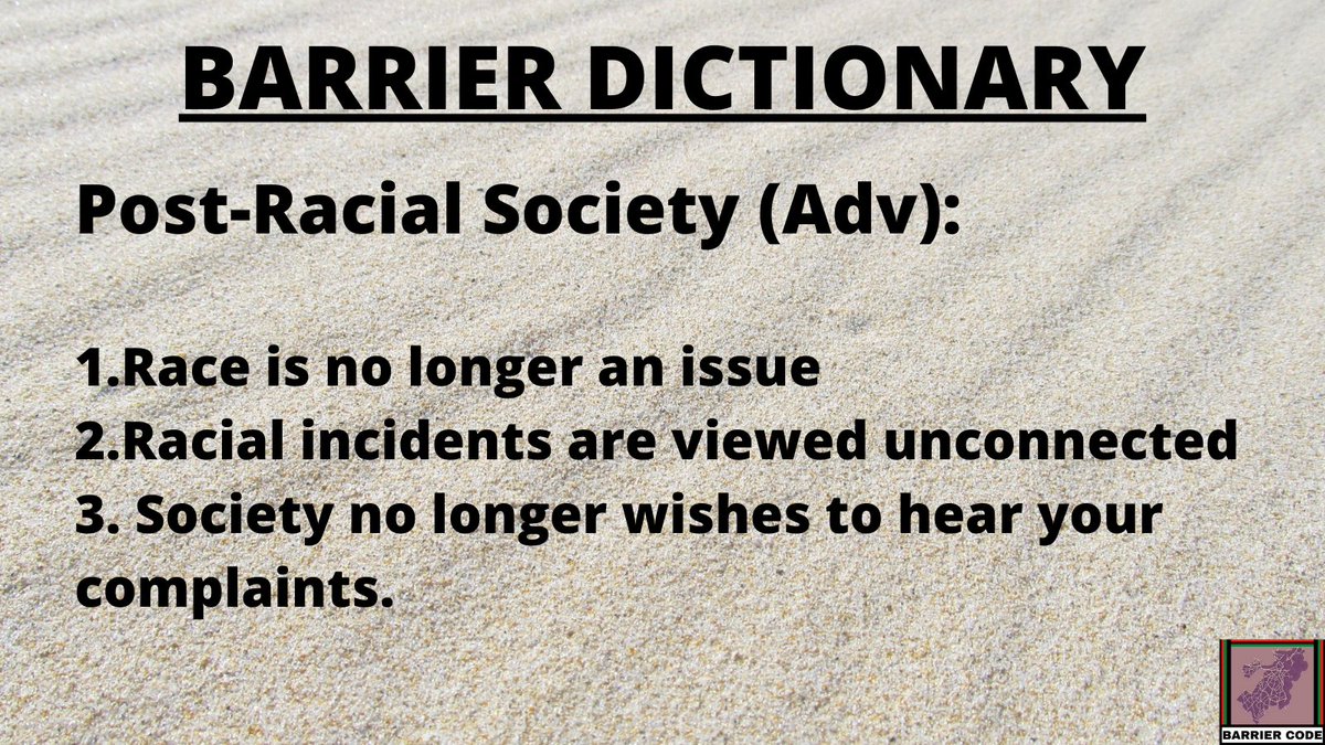barrier_code's tweet image. Remember that period of time where society was purporting that we lived in a post racial society? That was truly stifling because it was a lie. The period of systemic racism that followed it exemplified how much of a lie it was.

#BarrierDictionary #BarrierCode #PostRacialSociety